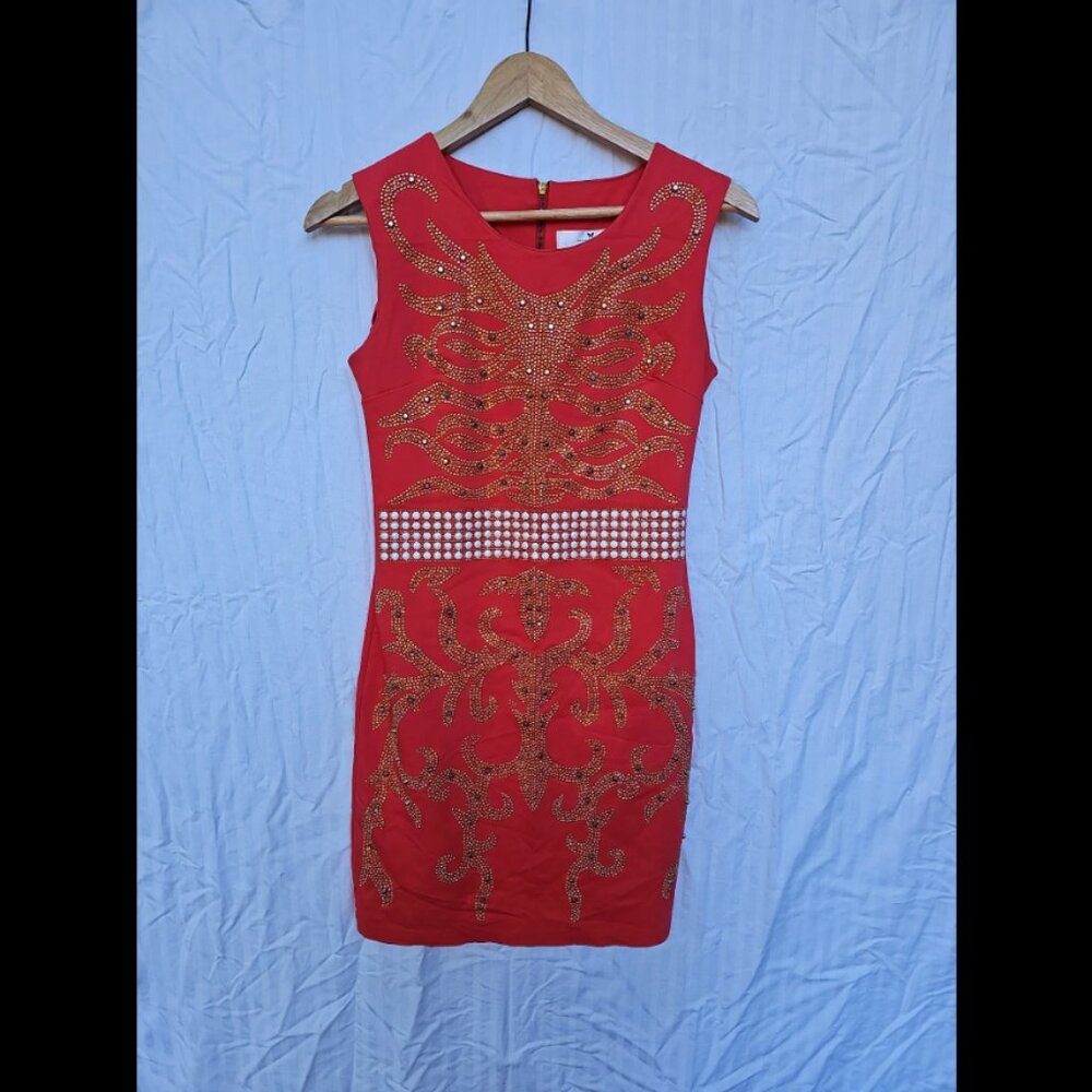 VINTAGE ZANARDI ITALY GOLD STUDDED COCKTAIL DRESS SIZE MEDIUM
